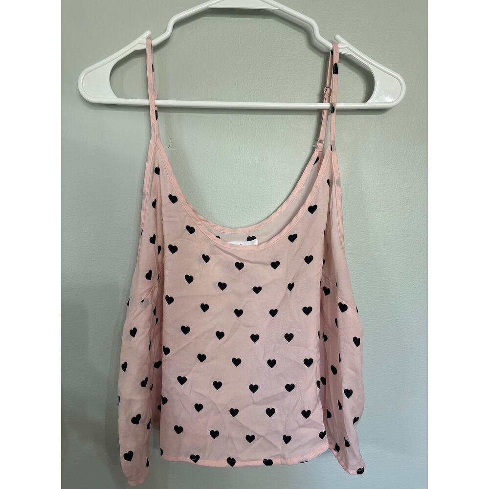 Colsie Heart Print Cami XL Pink Black Hearts Adjustable Straps